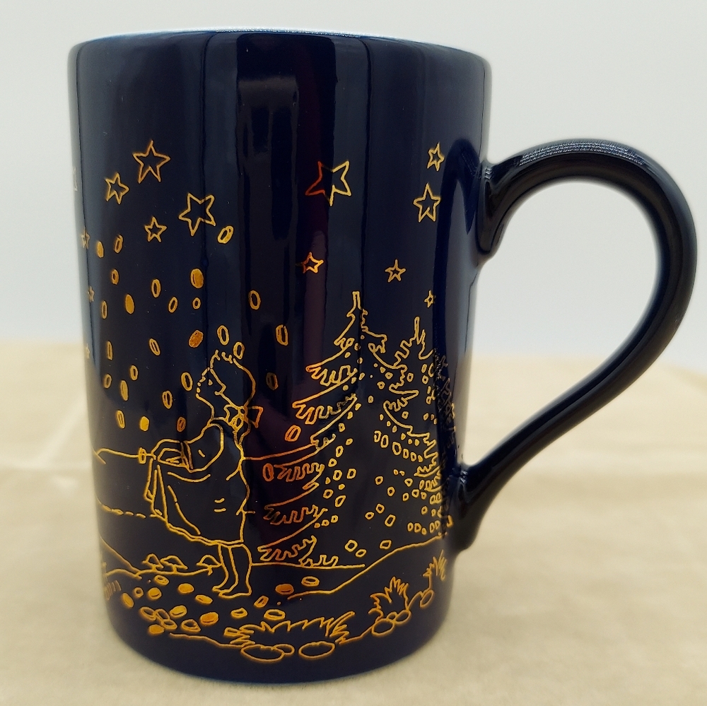 German Fairytale Coffee Tea Mug Collectors Gold Dark Blue Catching Stars Sky